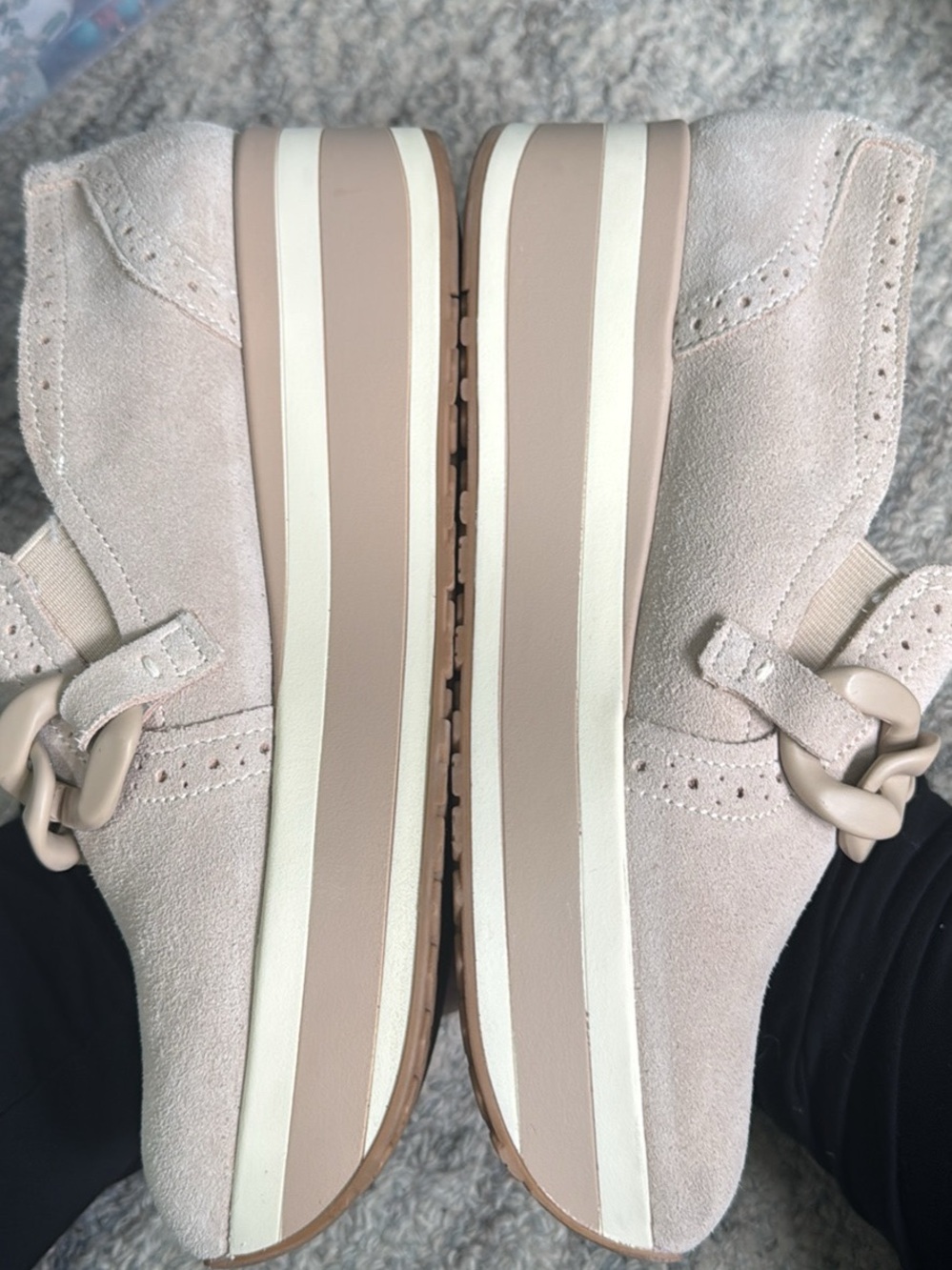 Dolce Vita Taupe Suede Slip-On Loafers with Chunky Chain - Picture 3 of 6